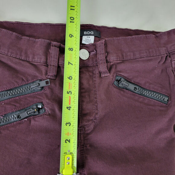 BDG Jeans Womens 29 Maroon‎ Denim Low Rise Jegging Zip Ankle W28 x L27.5 - Picture 5 of 16